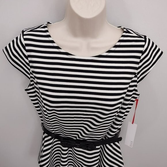 Elle Retro Chic Short Sleeve Striped Peplum Top Sleeve Small NWT - Picture 6 of 14